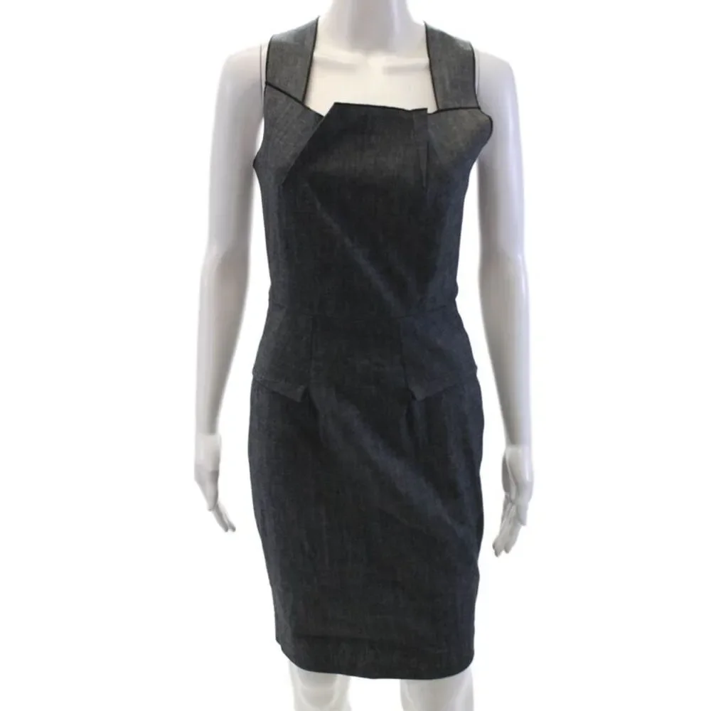 Roland Mouret Womens Cotton Square Neck Knee Length Sleeveless Dress Blue Size 6